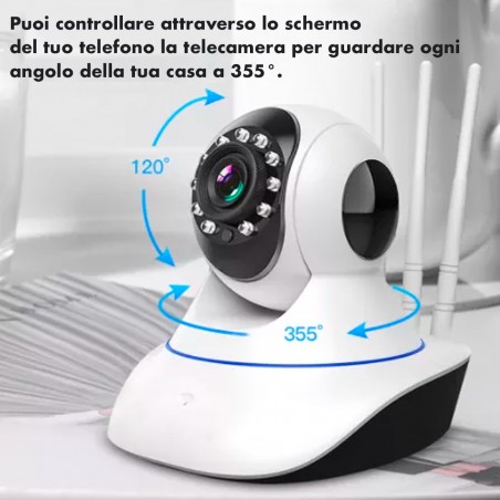 Telecamera di Sorveglianza Wireless Wifi 1080P HD con APP 3 Antenne Altoparlante