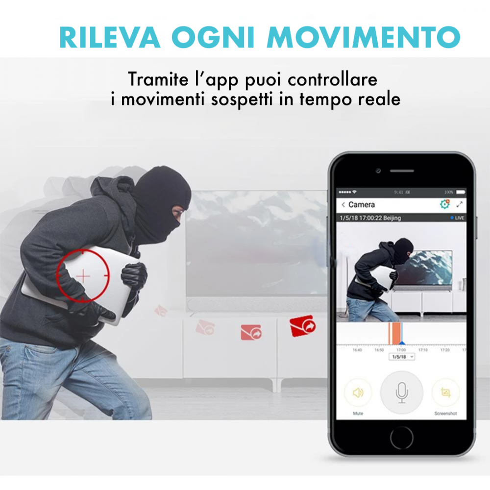 Telecamera di Sorveglianza Wireless Wifi 1080P...