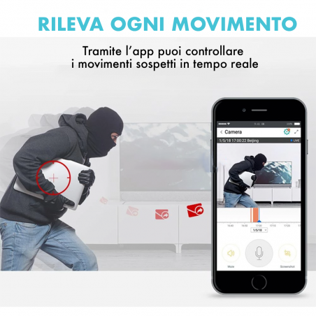 Telecamera di Sorveglianza Wireless Wifi 1080P HD con APP 3 Antenne Altoparlante