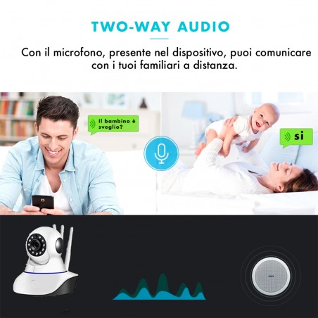 Telecamera di Sorveglianza Wireless Wifi 1080P HD con APP 3 Antenne Altoparlante