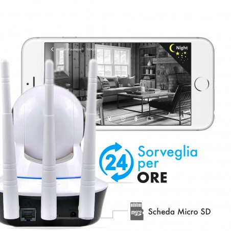 Telecamera di Sorveglianza Wireless Wifi 1080P HD con APP 3 Antenne Altoparlante