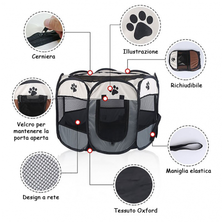 Tenda Box Per Cani Recinto Cuccia Per Piccoli Animali Pop-Up Beige 65x45 Cm