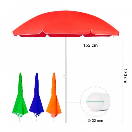 Ombrellone da Mare 170 cm Palo Centrale Tinta Unita 538302 con Custodia