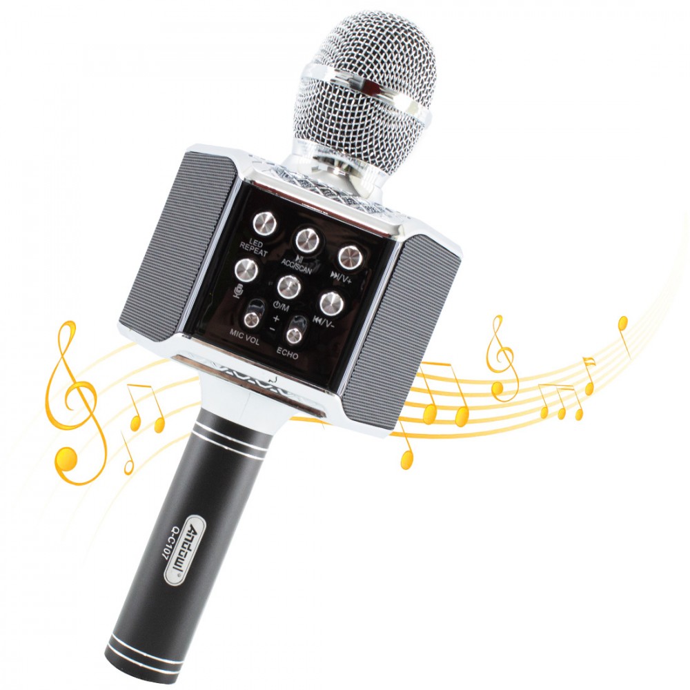 Image of Microfono Karaoke Wireless con Luci Led Q-C107 Registra Canta e Riproduce Musica Nero