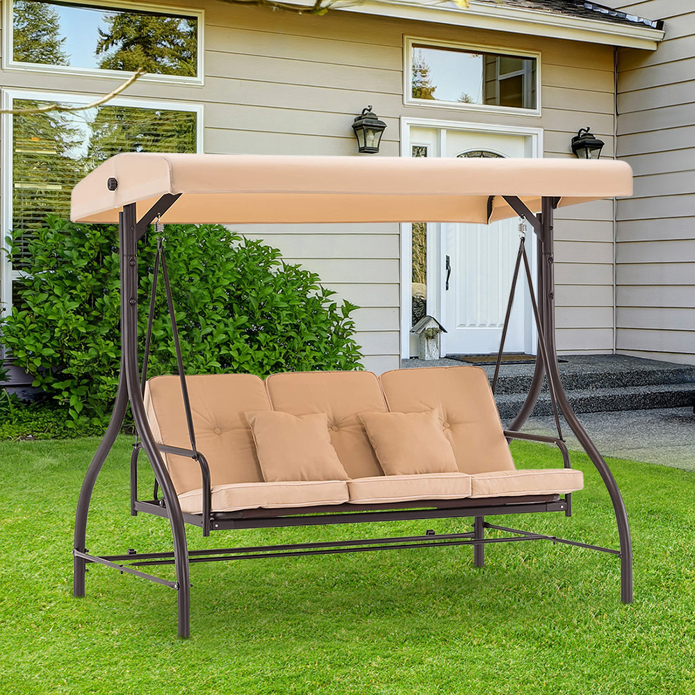 Dondolo a 3 Posti da Giardino con Schienale...