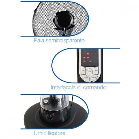 Ventilatore a Piantana Oscillante nebulizzatore 3 Pale 2lt 70W con Timer 130H