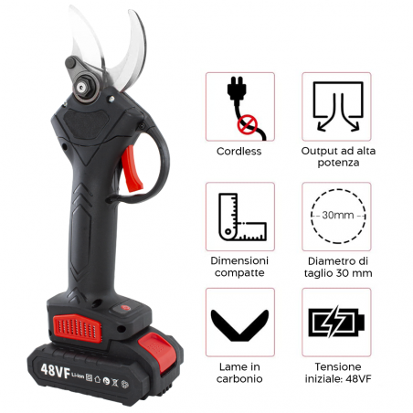 Forbici Elettriche Professionali Taglio 30mm Cesoie per Potatura Piante 48V-2Ah