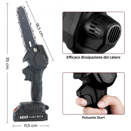 Mini Motosega Elettrica Cordless a Batteria 48VF Lama 4 Pollici per Potare