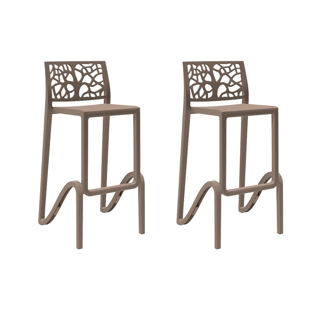 2 Sgabelli Alti da Cucina e Bar ZEFIRO in Polipropilene Rinforzato Impilabile Tortora