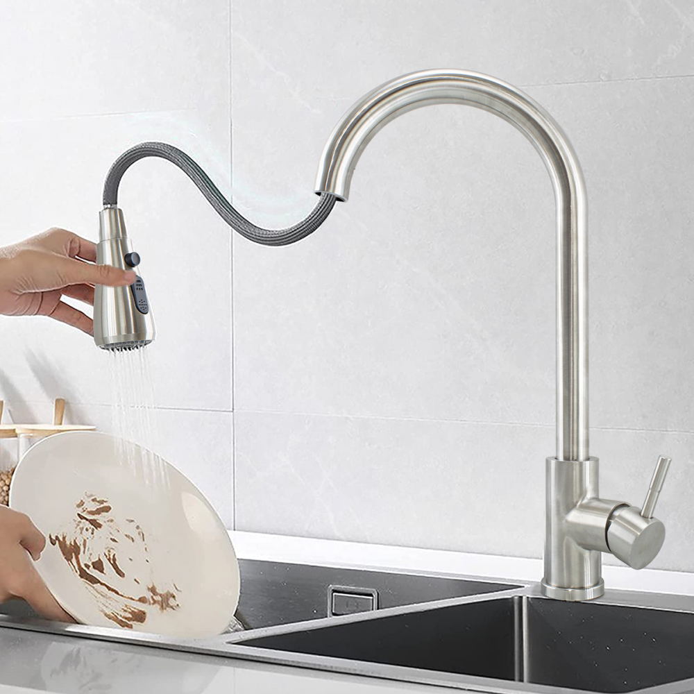 Rubinetto Banff per Lavello in Acciaio Inox con Doccetta Estraibile Monocomando