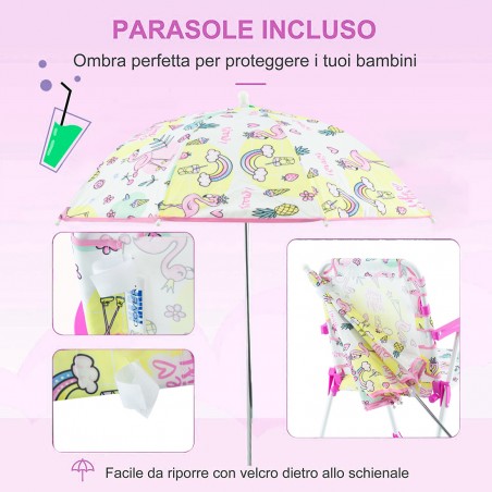 Sedia Pieghevole Enrico Coveri per Bambini con Parasole 34x36x52cm Trasportabile