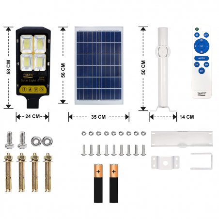 Lampione Stradale Led con Pannello Solare 200W Lampada 360 Led e Telecomando