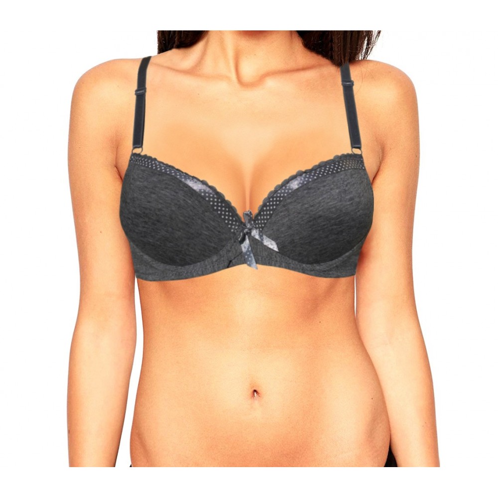 Set 3 reggiseni modello Kalika semi imbottito in 3 colori melange con bretelle regolabili e dettagli a pois