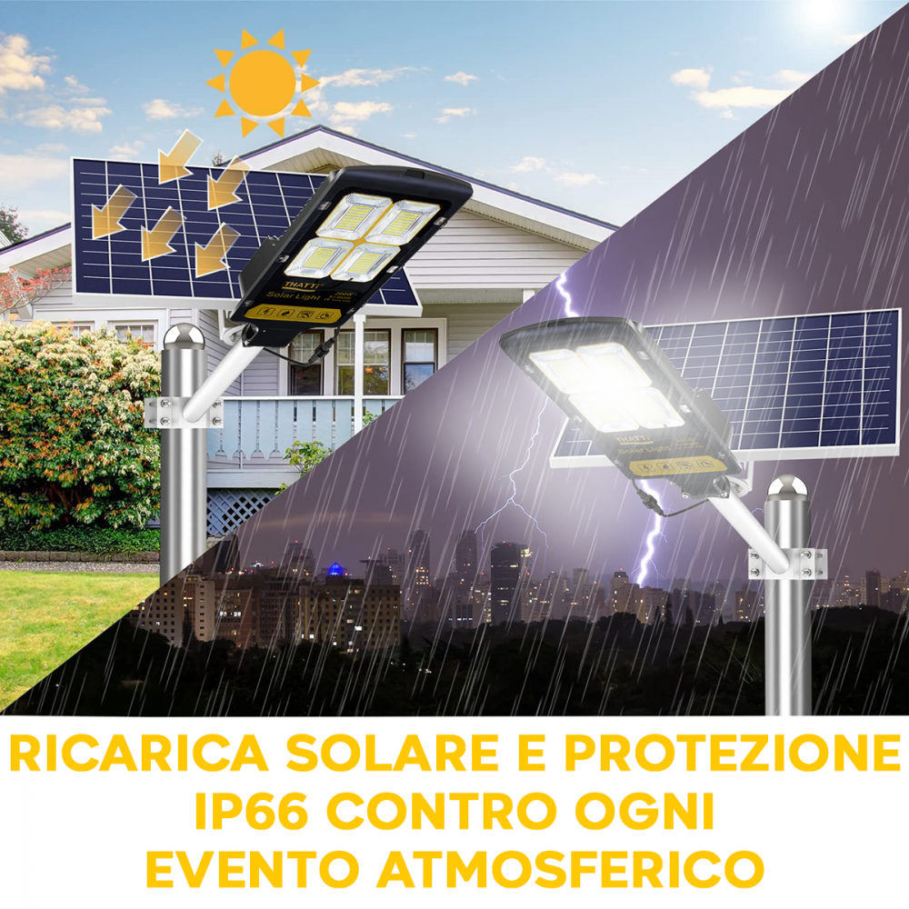 Lampione Stradale Led con Pannello Solare 200W...