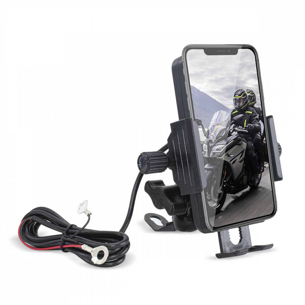 Supporto Porta Cellulare con Presa USB Ricarica 5V 2.5A per Moto e Bici