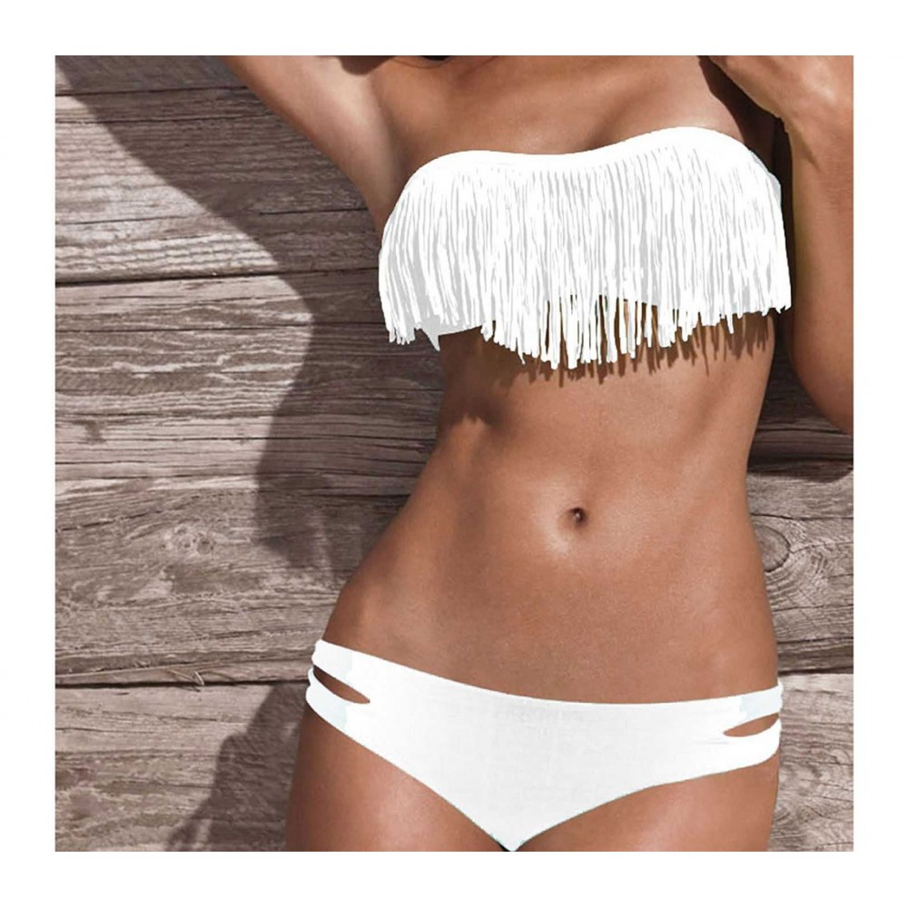 Costume A Fascia Con Frange Imbottitura Removibile Bikini Mare