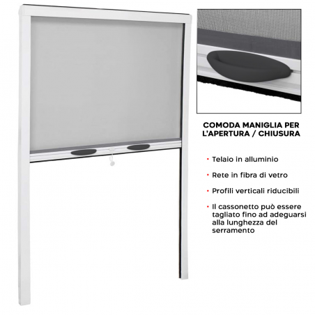 Zanzariera a Rullo 170X100 Riducibile Kit per Finestra con Telaio in Alluminio