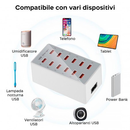 Stazione di Ricarica Multipla Veloce 615493 Caricabatterie USB 12 Porte 60W