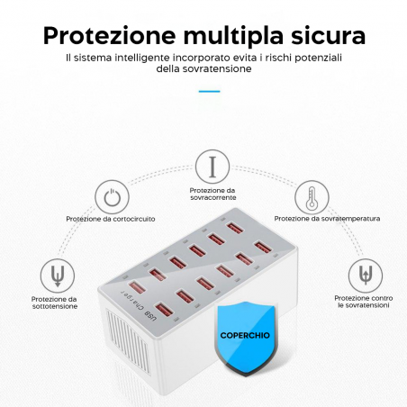 Stazione di Ricarica Multipla Veloce 615493 Caricabatterie USB 12 Porte 60W