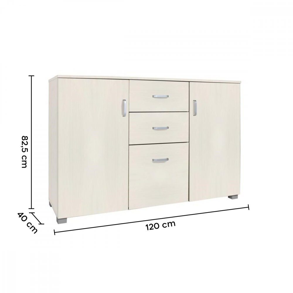 Credenza Legno 2 Ante 3 Cassetti 120x40x82cm...