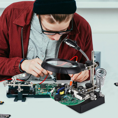 Lente d'Ingrandimento con Clip di Fissaggio e Luci Led Base di Saldatura