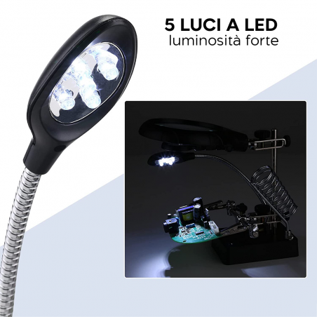 Lente d'Ingrandimento con Clip di Fissaggio e Luci Led Base di Saldatura