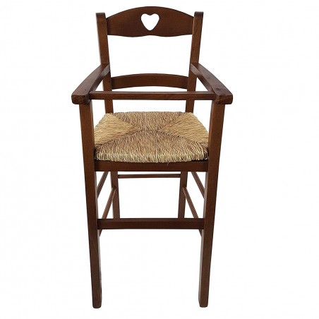 Seggiolone Sgabello per Bambini in Legno NOCE 36x36x85cm Sediolone Rustico