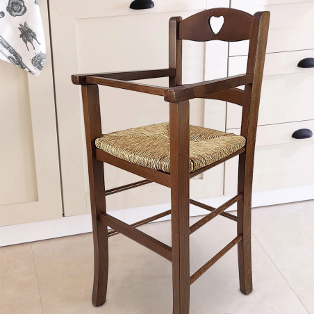 Seggiolone Sgabello per Bambini in Legno NOCE 36x36x85cm Sediolone Rustico