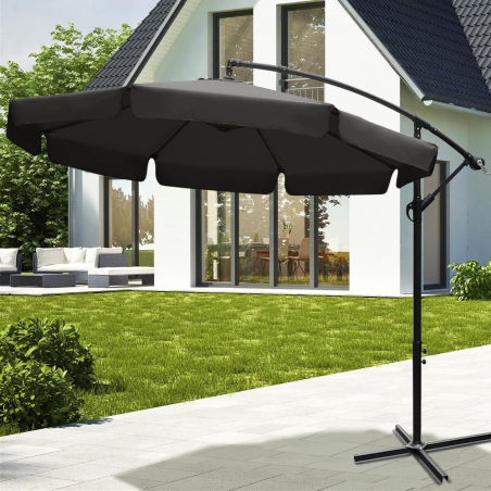 FUBUCA Spring Ombrellone GRIGIO Decentrato a Banana Tondo 3xH2,3 mt con Frangia