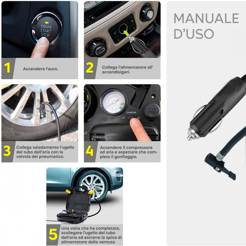 Kit Compressore ad Aria per Auto 12V Kit...