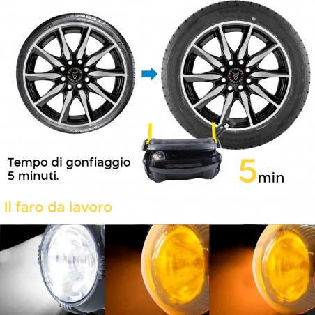 Kit Compressore ad Aria per Auto 12V Kit Emergenza Triangolo e Valigetta 260 PSI