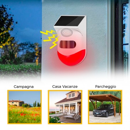 Allarme Infrarossi Esterno Ricarica Solare Sirena Antifurto 120db Angolo da 110°