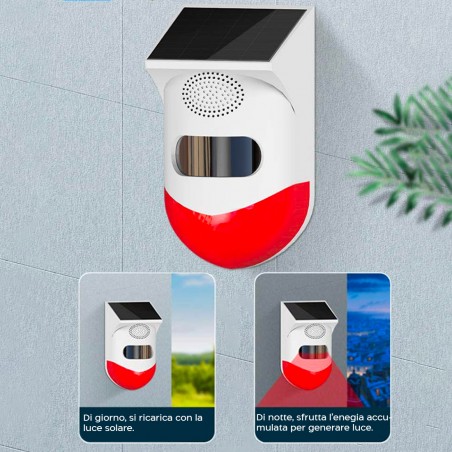 Allarme Infrarossi Esterno Ricarica Solare Sirena Antifurto 120db Angolo da 110°