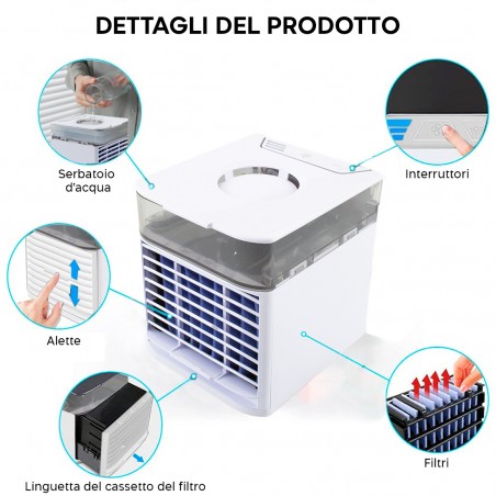 Condizionatore Portatile da Tavolo 802985 Mini Refrigerante Cromoterapia 7 LED