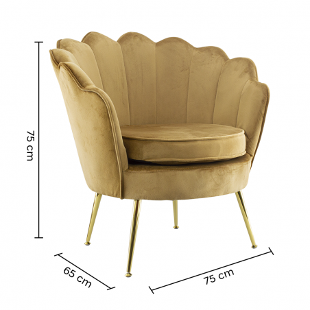 Poltrona Schienale a Conchiglia VENERE in Velluto Vintage Piedi Oro da Salotto