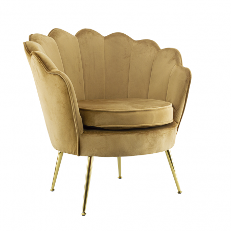 Poltrona Schienale a Conchiglia VENERE in Velluto Vintage Piedi Oro da Salotto