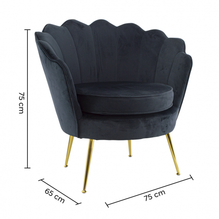 Poltrona Schienale a Conchiglia VENERE in Velluto Vintage Piedi Oro da Salotto