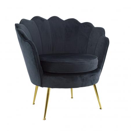 Poltrona Schienale a Conchiglia VENERE in Velluto Vintage Piedi Oro da Salotto