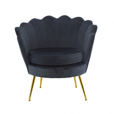 Poltrona Schienale a Conchiglia VENERE in Velluto Vintage Piedi Oro da Salotto