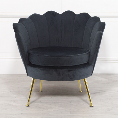 Poltrona Schienale a Conchiglia VENERE in Velluto Vintage Piedi Oro da Salotto