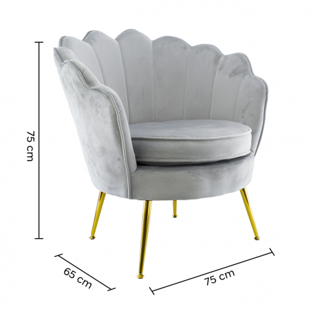 Poltrona Schienale a Conchiglia VENERE in Velluto Vintage Piedi Oro da Salotto