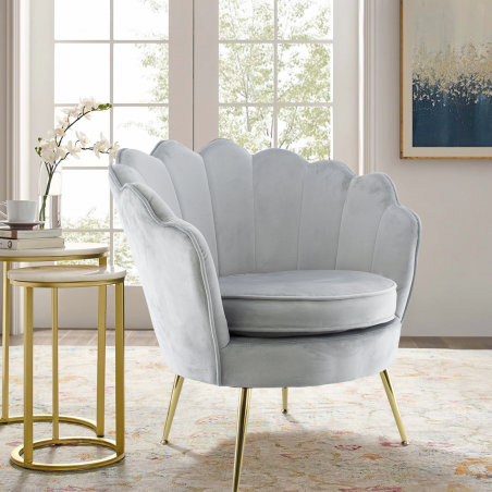 Poltrona Schienale a Conchiglia VENERE in Velluto Vintage Piedi Oro da Salotto