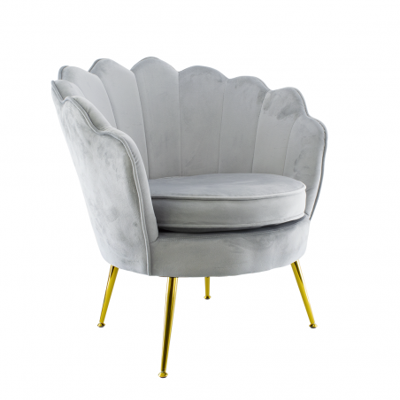 Poltrona Schienale a Conchiglia VENERE in Velluto Vintage Piedi Oro da Salotto