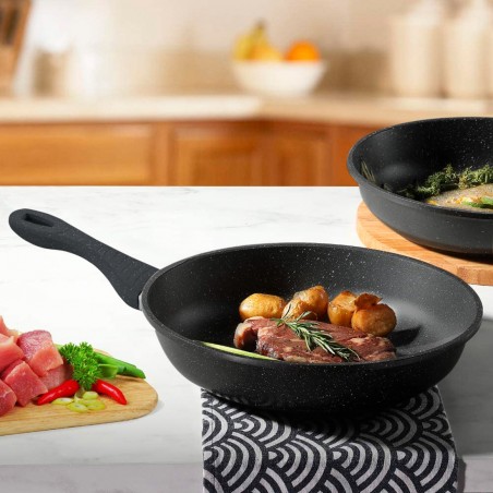 Set Padelle 7pz NERE in pietra vulcanica Antiaderente 24-28-32 cm con Coperchi