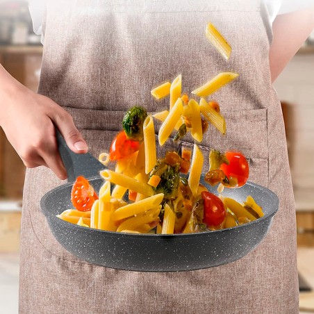 Set Padelle 7pz GRIGIE in pietra vulcanica Antiaderente 24-28-32 cm con Coperchi