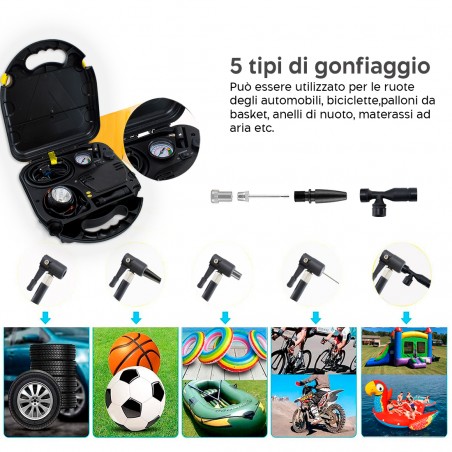 Kit Compressore ad Aria per Auto 12V Kit Emergenza Triangolo e Valigetta 260 PSI