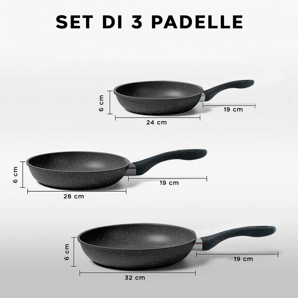 Set Padelle 7pz NERE in pietra vulcanica...