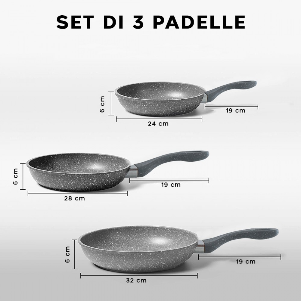 Set Padelle 7pz GRIGIE in pietra vulcanica...