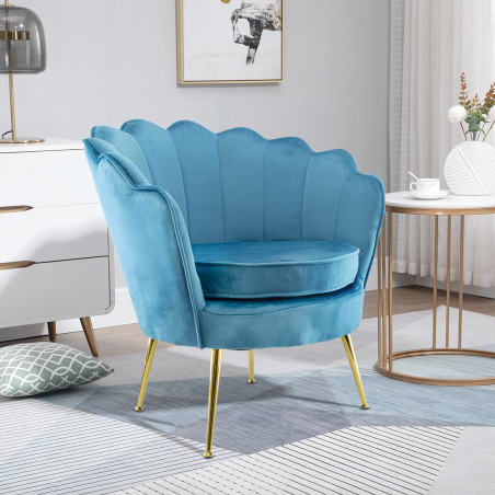 Poltrona Schienale a Conchiglia VENERE in Velluto Vintage Piedi Oro da Salotto