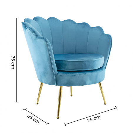 Poltrona Schienale a Conchiglia VENERE in Velluto Vintage Piedi Oro da Salotto